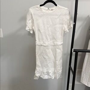 White Short Sleeve Textured Dress